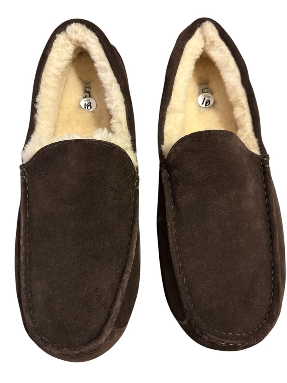 UGG Men's Dark Brown Expresso Suede Slip-On Moccasins with Shearling Wool Lining